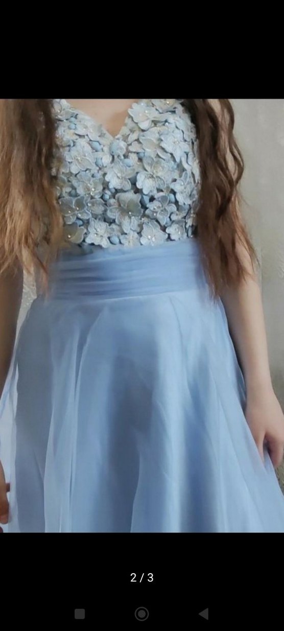 Mavi Drapeli Uzun Abiye Elbise - Görsel 2