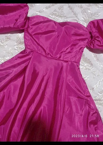 Parlak Pembe Mini Straplez Elbise - Görsel 2