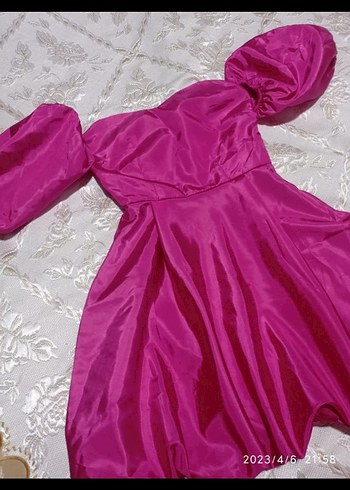 Parlak Pembe Mini Straplez Elbise - Görsel 3