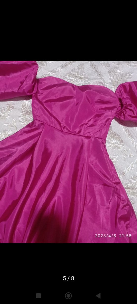 Parlak Pembe Mini Straplez Elbise - Görsel 2