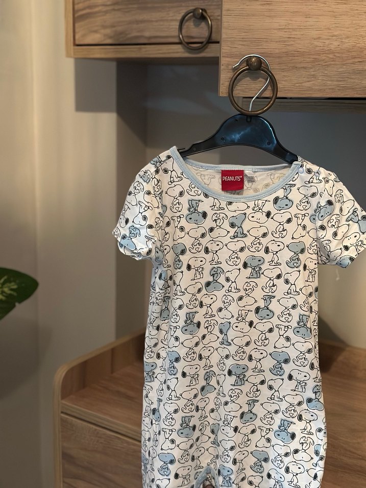 Gri Baskılı Erkek Bebek Kısa Kollu Tulum - Görsel 2