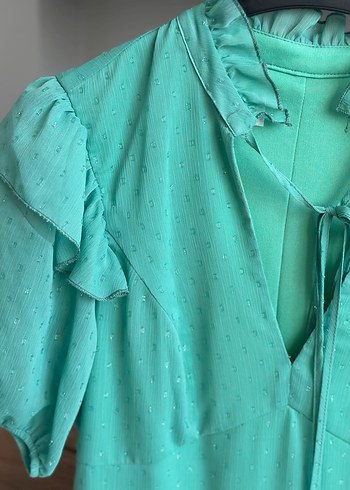 Turkuaz V Yaka Midi Bohem Elbise - Görsel 3