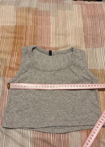 Gri Kadın Triko Atlet, Kayık Yaka, Kolsuz crop - Görsel 2