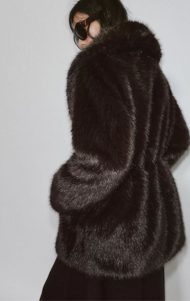 Zara Kahverengi Kürklü Midi Kadın Mont - Görsel 4