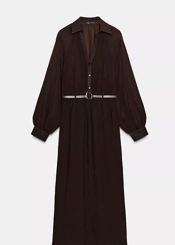 Zara plilise  Detaylı Kahverengi Bohem Uzun Elbise - Görsel 5