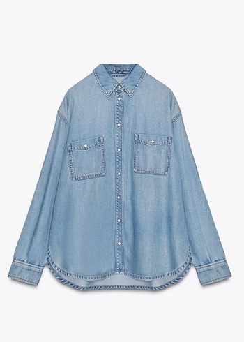 Zara Mavi Denim Oversize Kadın Gömlek - Görsel 2