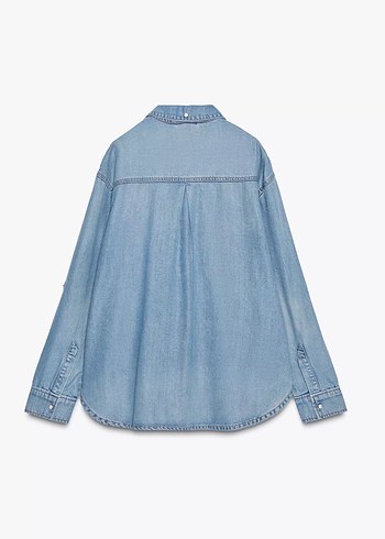 Zara Mavi Denim Oversize Kadın Gömlek - Görsel 3