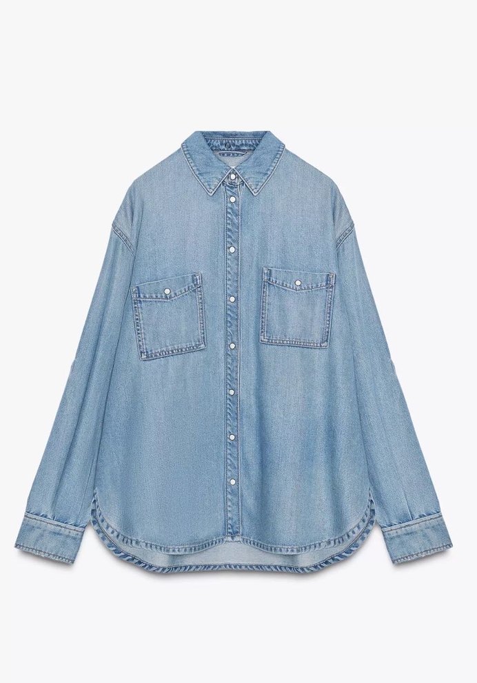 Zara Mavi Denim Oversize Kadın Gömlek - Görsel 2