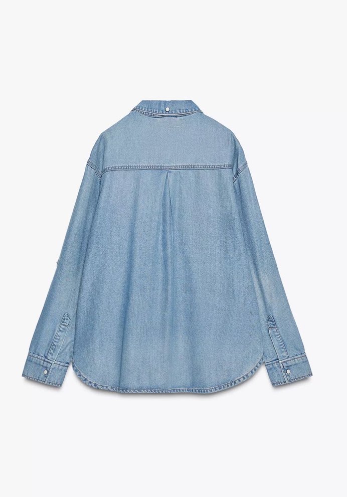 Zara Mavi Denim Oversize Kadın Gömlek - Görsel 3