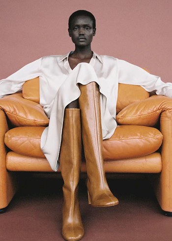 ZARA Kadın Camel %100 Deri Dizüstü Çizme