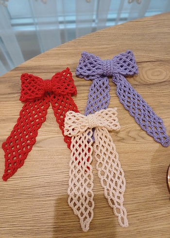 Kırmızı Örgü Fiyonk Saç Aksesuarı - Görsel 11