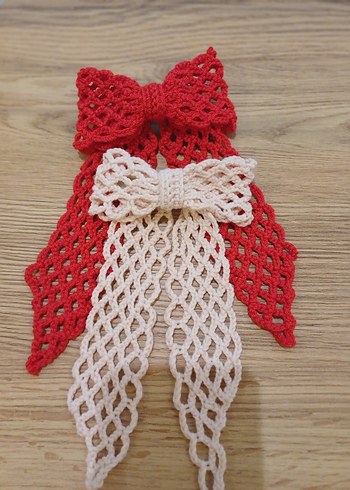 Kırmızı Örgü Fiyonk Saç Aksesuarı - Görsel 5