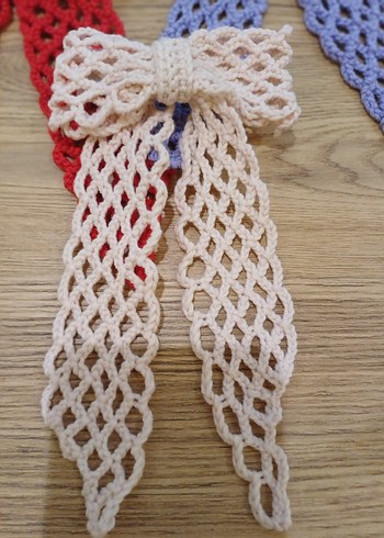 Kırmızı Örgü Fiyonk Saç Aksesuarı - Görsel 10