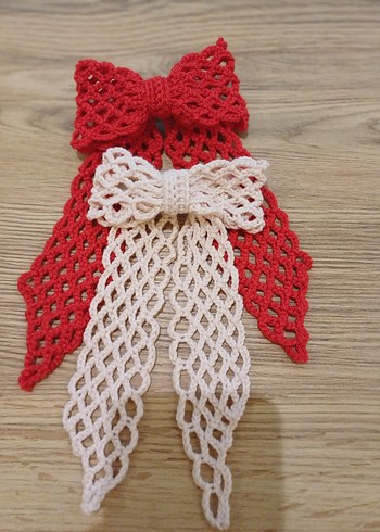 Kırmızı Örgü Fiyonk Saç Aksesuarı - Görsel 6