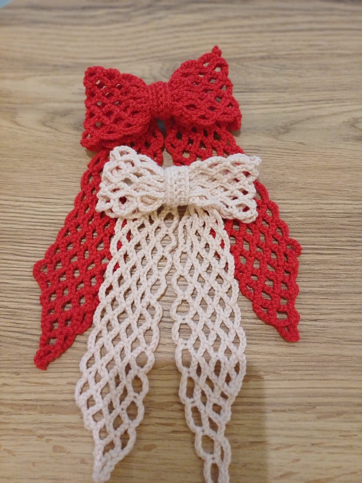 Kırmızı Örgü Fiyonk Saç Aksesuarı - Görsel 5