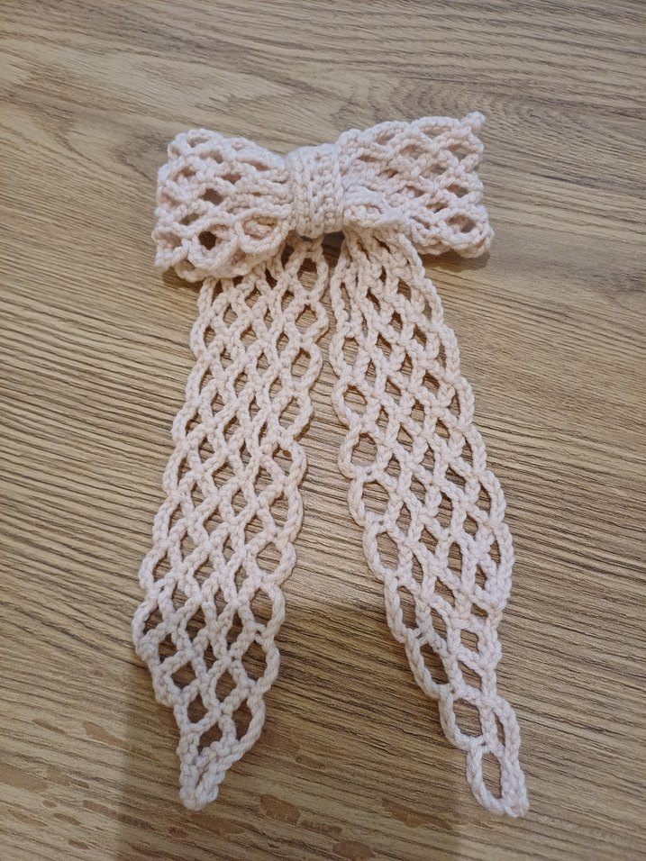 Kırmızı Örgü Fiyonk Saç Aksesuarı - Görsel 3