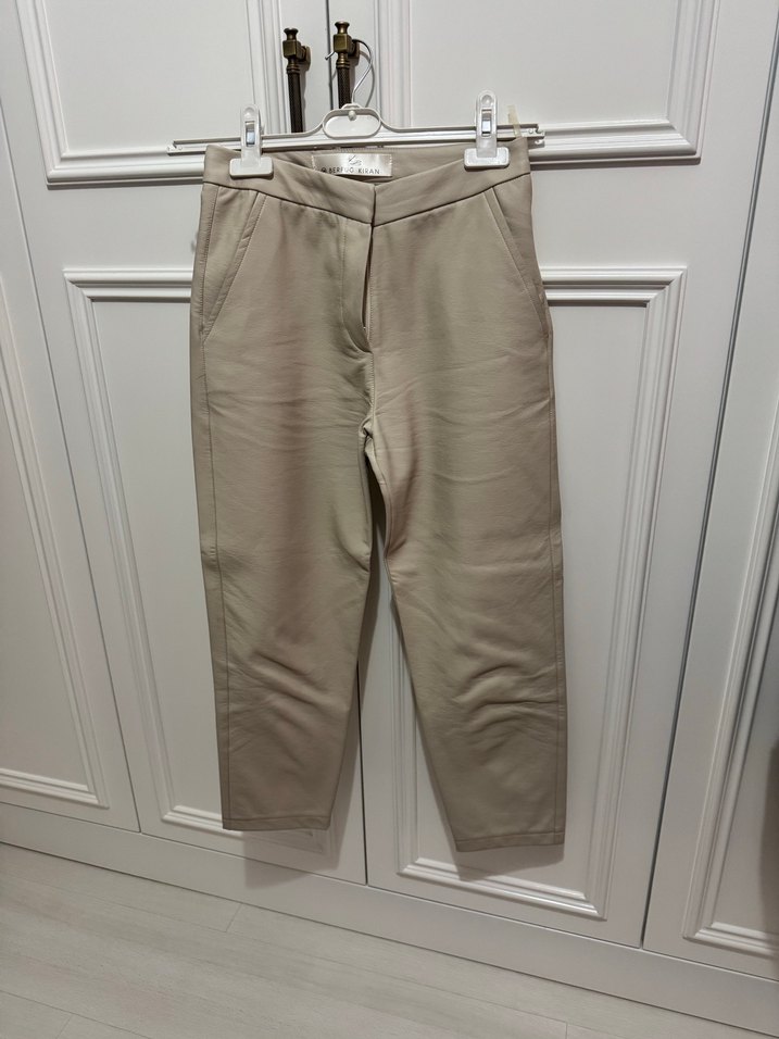 Bej Midi Kadın Kumaş Pantolon - Görsel 4