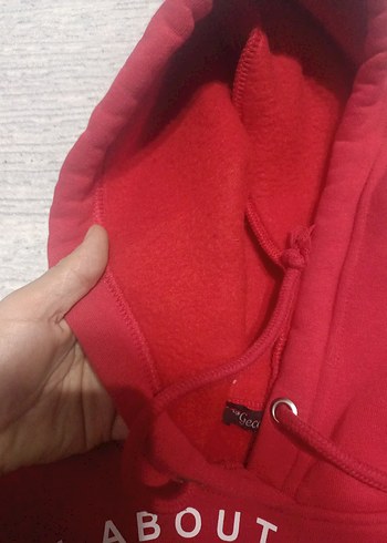 Kırmızı crop KadınKapüşonlu Sweatshirt - Görsel 4