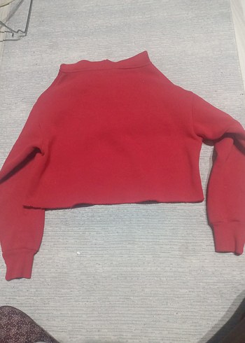 Kırmızı crop KadınKapüşonlu Sweatshirt - Görsel 2