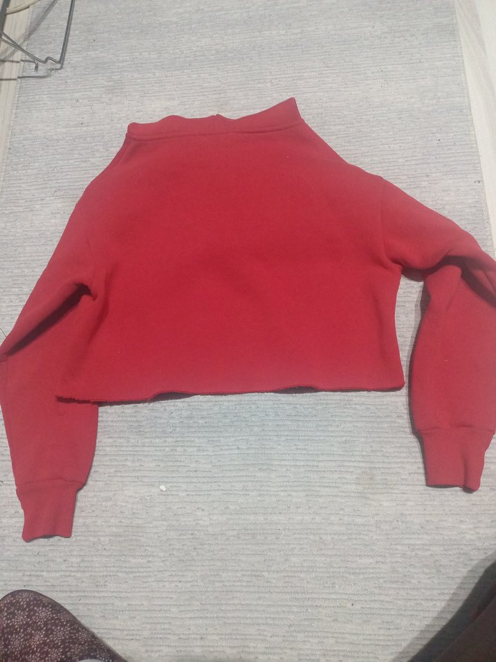 Kırmızı crop KadınKapüşonlu Sweatshirt - Görsel 2
