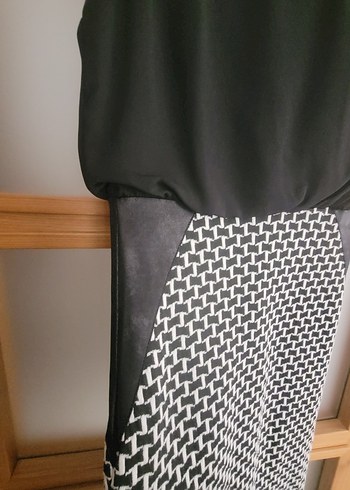 Siyah Gri Midi Ofis Elbisesi - Görsel 2