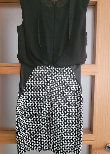 Siyah Gri Midi Ofis Elbisesi - Görsel 3