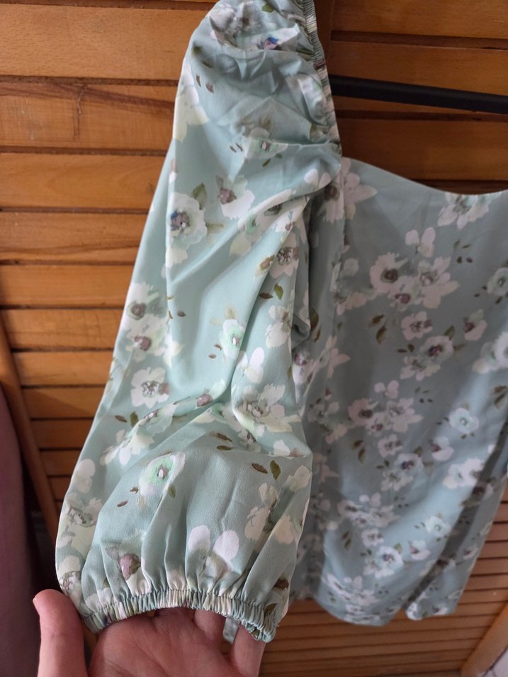 Su Yeşili Çiçek Desenli Bohem Midi Elbise - Görsel 3