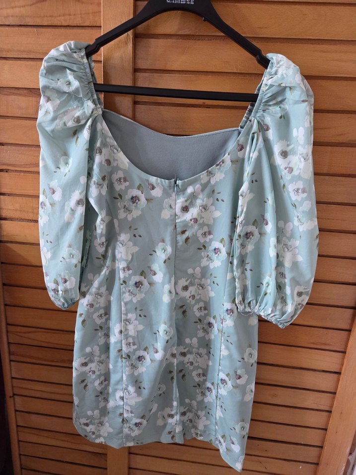 Su Yeşili Çiçek Desenli Bohem Midi Elbise - Görsel 2