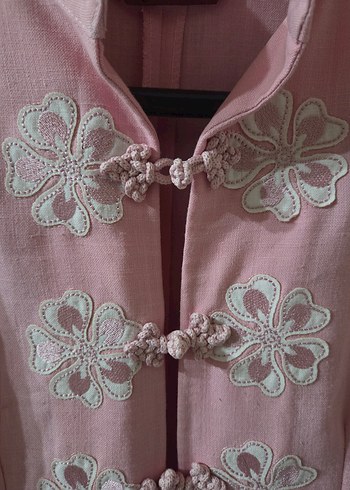 Pembe Nakışlı Uzun Kollu Kadın Elbisesi - Görsel 2