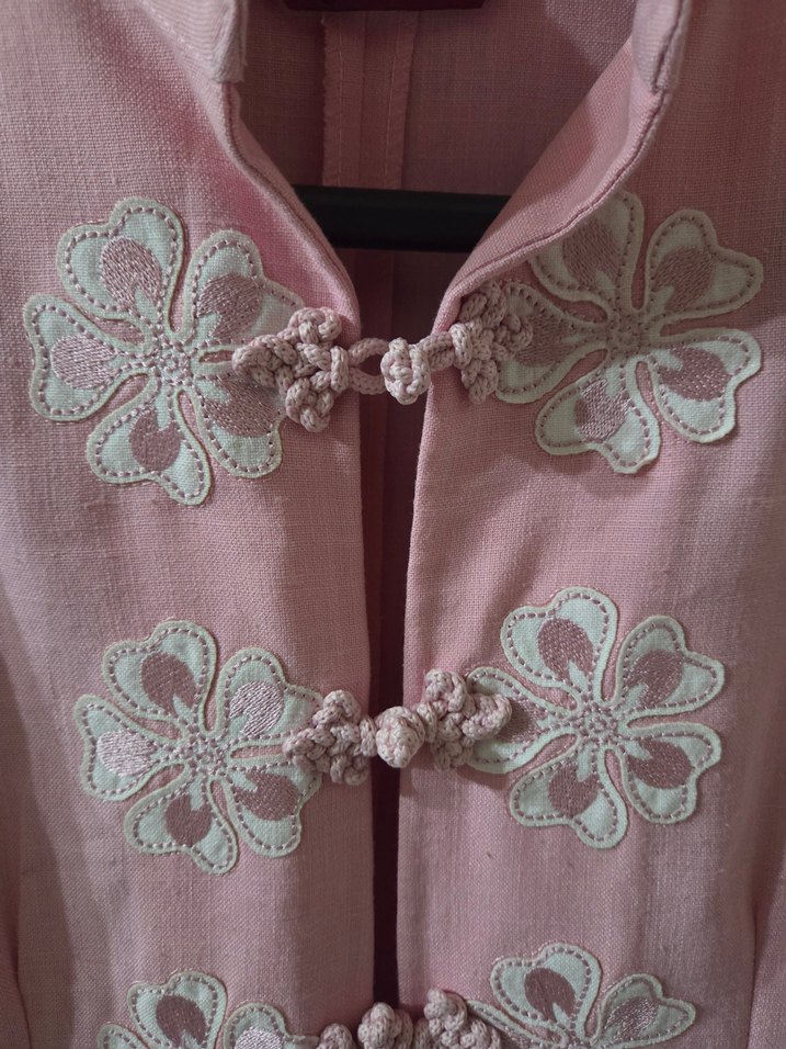 Pembe Nakışlı Uzun Kollu Kadın Elbisesi - Görsel 2