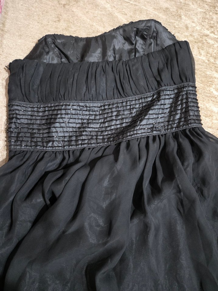 Kadın Siyah Pilili Şık Mini straplez elbise - Görsel 2