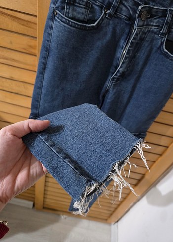 Düğmeli Mavi Street Wear Kadın Kot Pantolon - Görsel 2