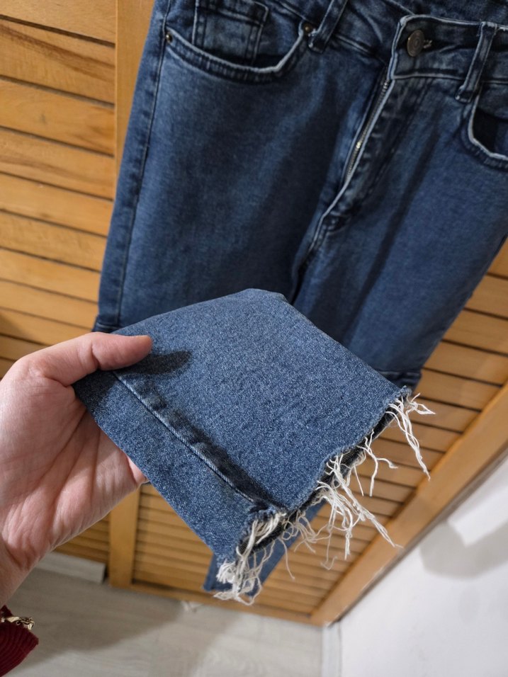 Düğmeli Mavi Street Wear Kadın Kot Pantolon - Görsel 2