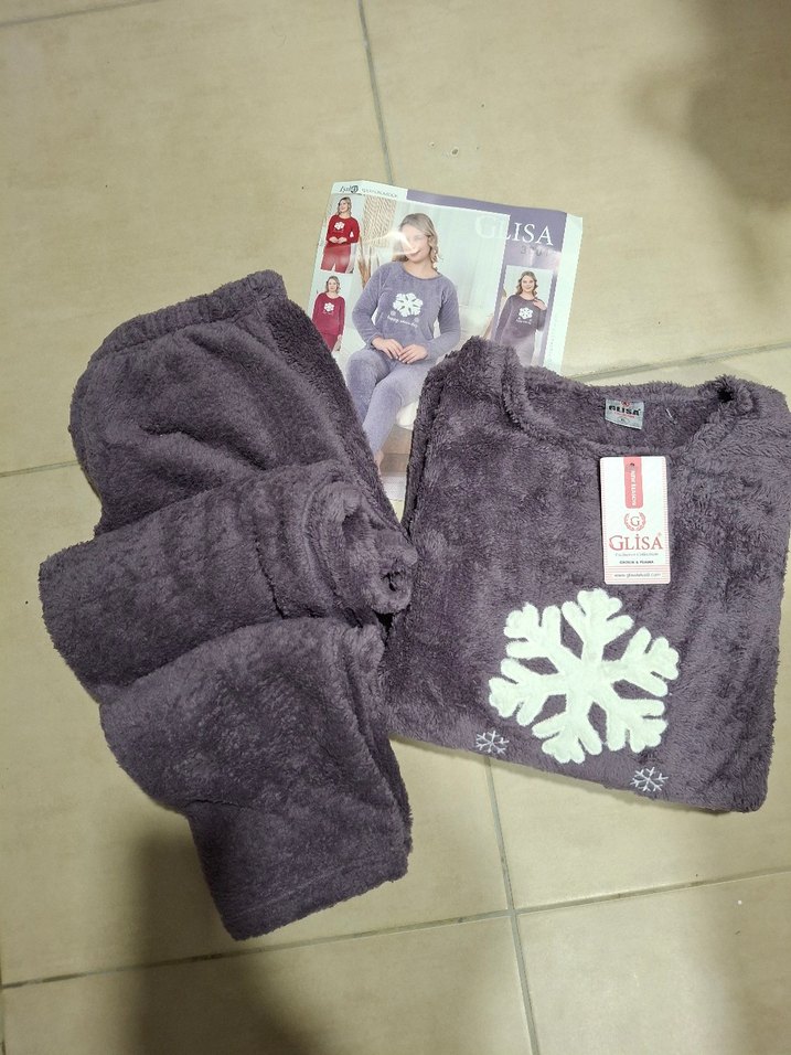 Gri Uzun Kollu Rahat Kadın Pijama Takımı - Görsel 3