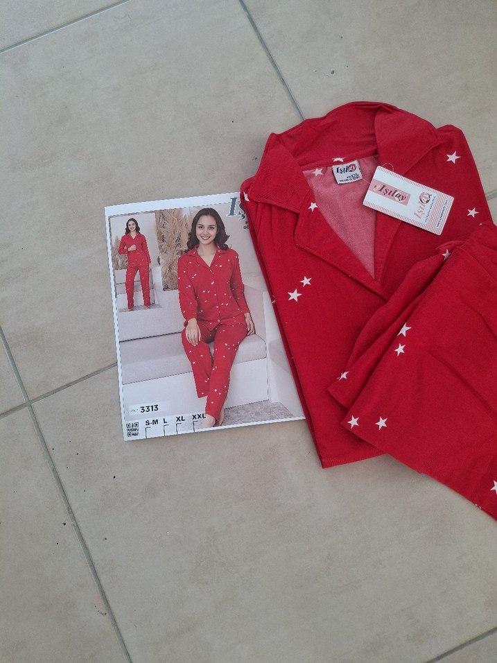 Kırmızı Uzun Kollu Rahat Kesim Pijama Takımı - Görsel 4