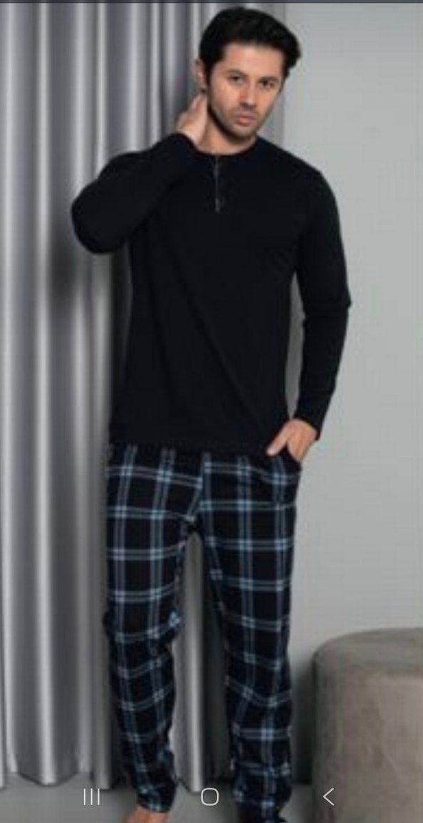 Erkek Kareli Uzun Kollu Pijama Takımı - Görsel 2