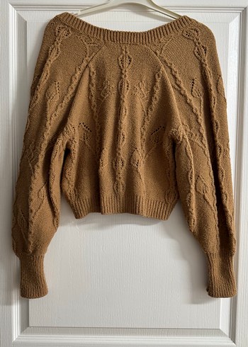 Kahverengi Örgü Kadın Kısa Hırka - Görsel 3