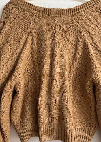 Kahverengi Örgü Kadın Kısa Hırka - Görsel 4