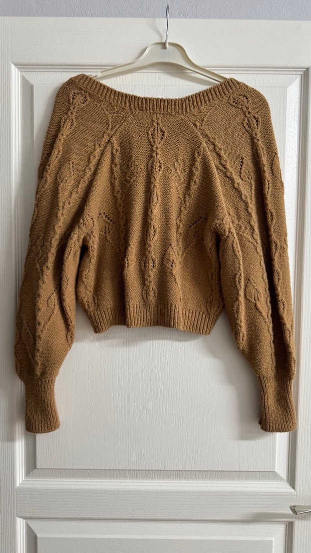 Kahverengi Örgü Kadın Kısa Hırka - Görsel 3