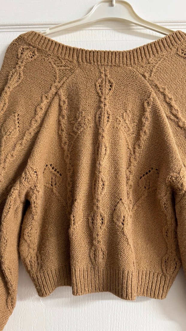 Kahverengi Örgü Kadın Kısa Hırka - Görsel 4