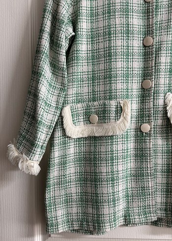 Yeşil Ekose Düğmeli Tüvit Ceket - Görsel 3