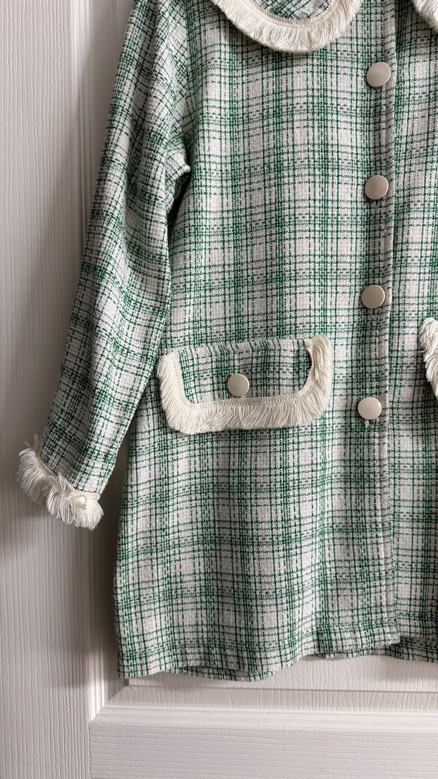 Yeşil Ekose Düğmeli Tüvit Ceket - Görsel 3