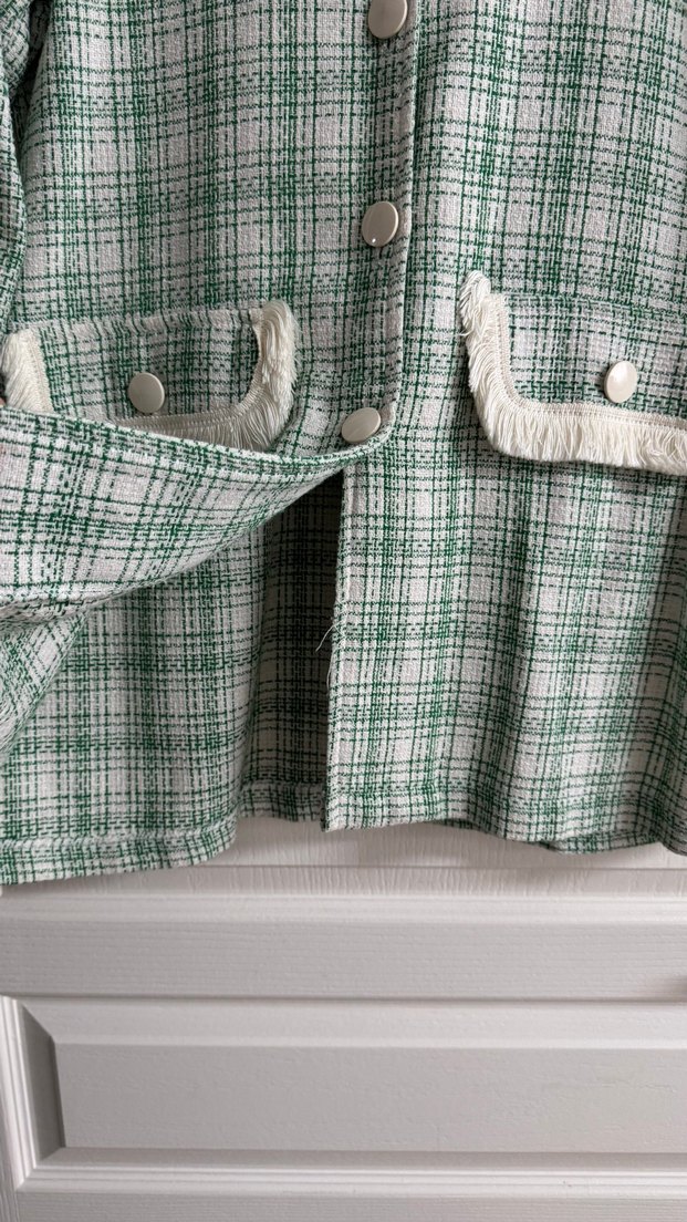 Yeşil Ekose Düğmeli Tüvit Ceket - Görsel 4