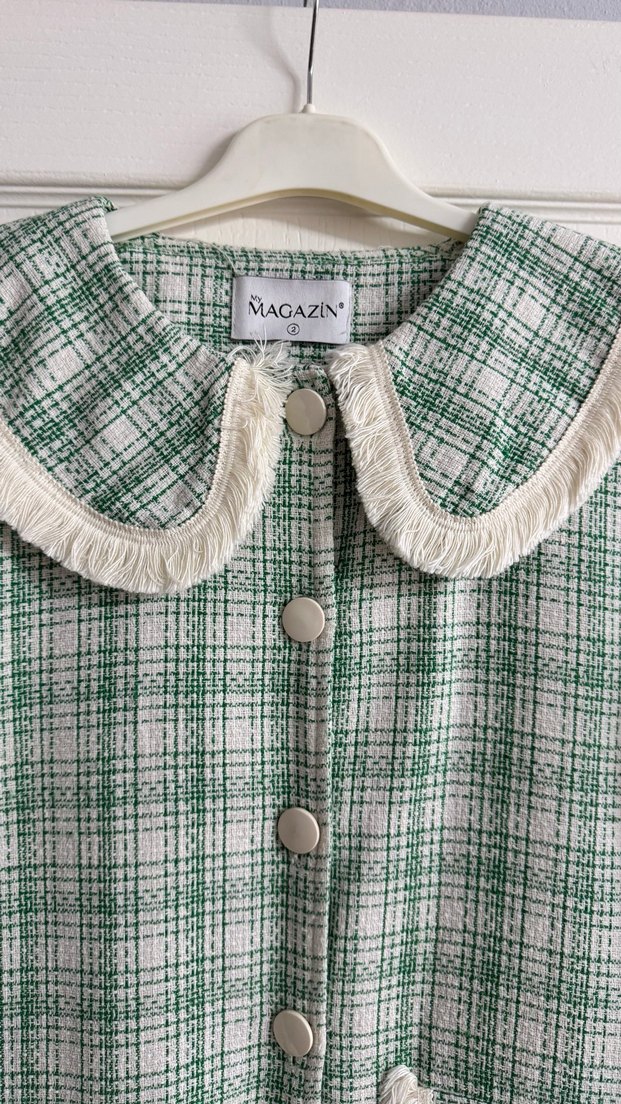 Yeşil Ekose Düğmeli Tüvit Ceket - Görsel 2