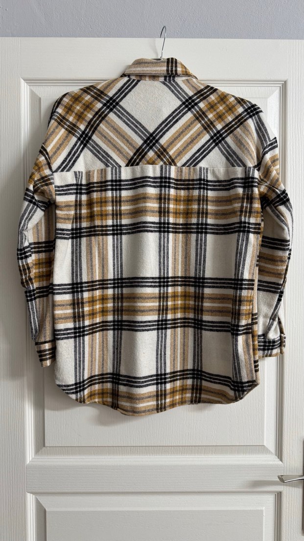 Bej Kahve Ekose Desenli Kadın Gömlek - Görsel 3