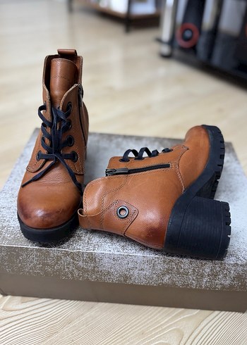 Taba Rengi Hakiki Deri Kadın Topuklu Bot - Görsel 4