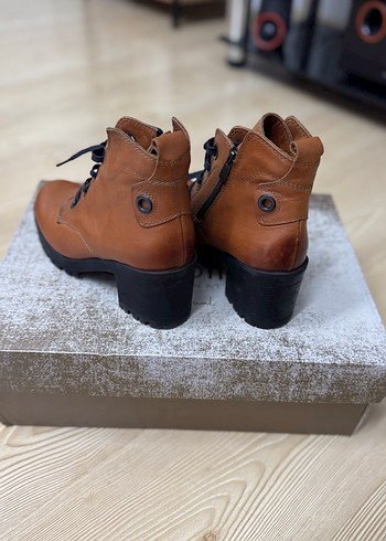 Taba Rengi Hakiki Deri Kadın Topuklu Bot - Görsel 5