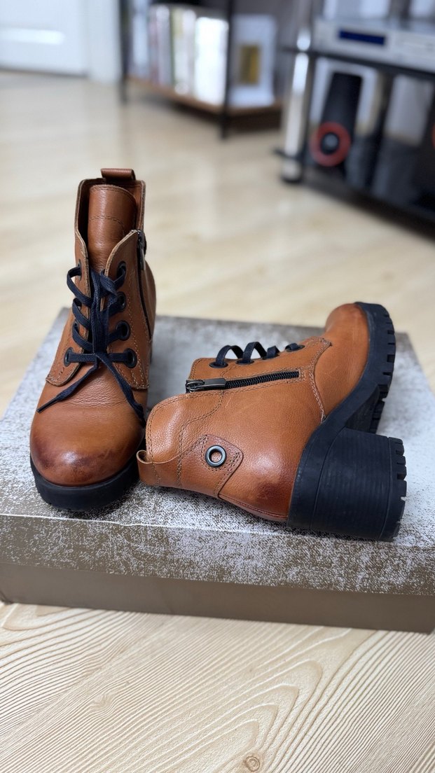 Taba Rengi Hakiki Deri Kadın Topuklu Bot - Görsel 4