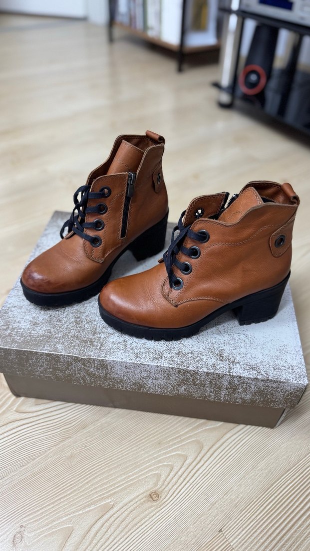 Taba Rengi Hakiki Deri Kadın Topuklu Bot - Görsel 2