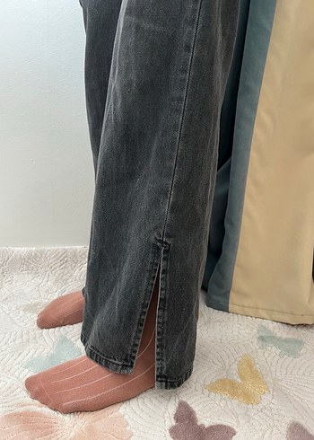 Gri Düğmeli Kadın Kot Pantolon - Görsel 4